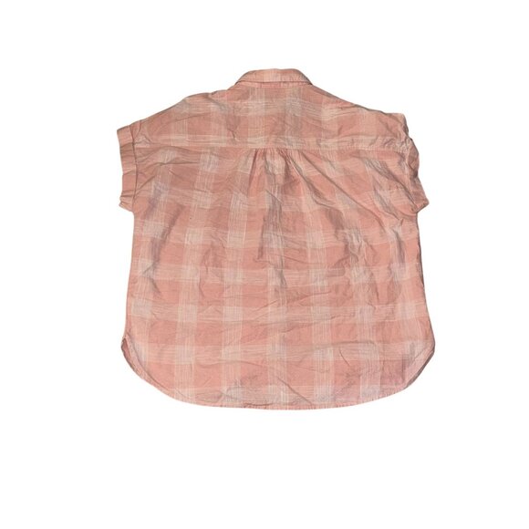Time And Tru Womens Pink Plaid Short Sleeve Button-Up Shirt L (12-14) Linen Blen - Picture 4 of 5